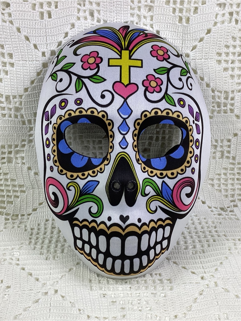 White Sugar Skull Party Mask with Colorful Floral Design